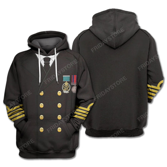  Historical Hoodie Titanic Captain Edward John Smith Costume 3d Black Hoodie Apparel Adult Full Print