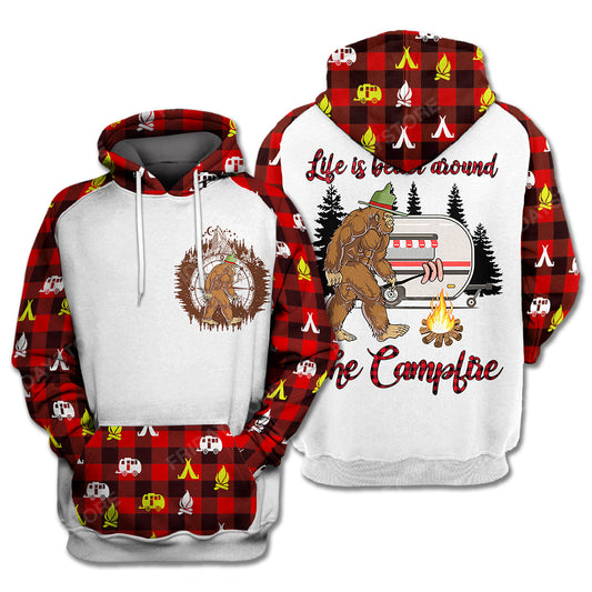 Unifinz Bigfoot Camping Hoodie Bigfoot Life Is Better Around The Campfire Red Hoodie Apparel 2022