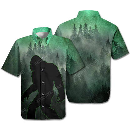 Unifinz Bigfoot Hawaii Shirt Walking Bigfoot In The Forest Green 3D Hawaiian Shirt 2022
