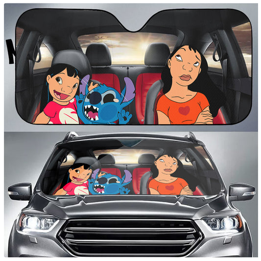 Unifinz DN Car Sun Shade Funny Stitch Family Windshield Sun Shade Awesome DN Stitch Windshield Sun Shade 2022