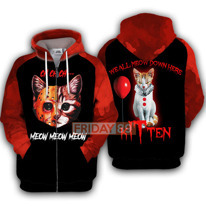 Unifinz Horror Cat T-shirt Horror Cat Ch Ch Ch Meow Meow Meow T-shirt Cool Horror Cat Hoodie Sweater Tank 2023