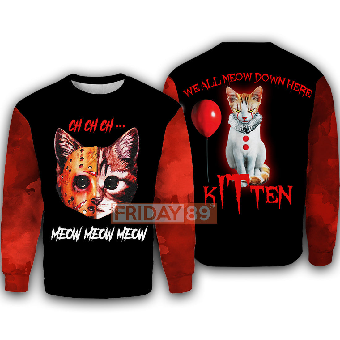 Unifinz Horror Cat T-shirt Horror Cat Ch Ch Ch Meow Meow Meow T-shirt Cool Horror Cat Hoodie Sweater Tank 2024