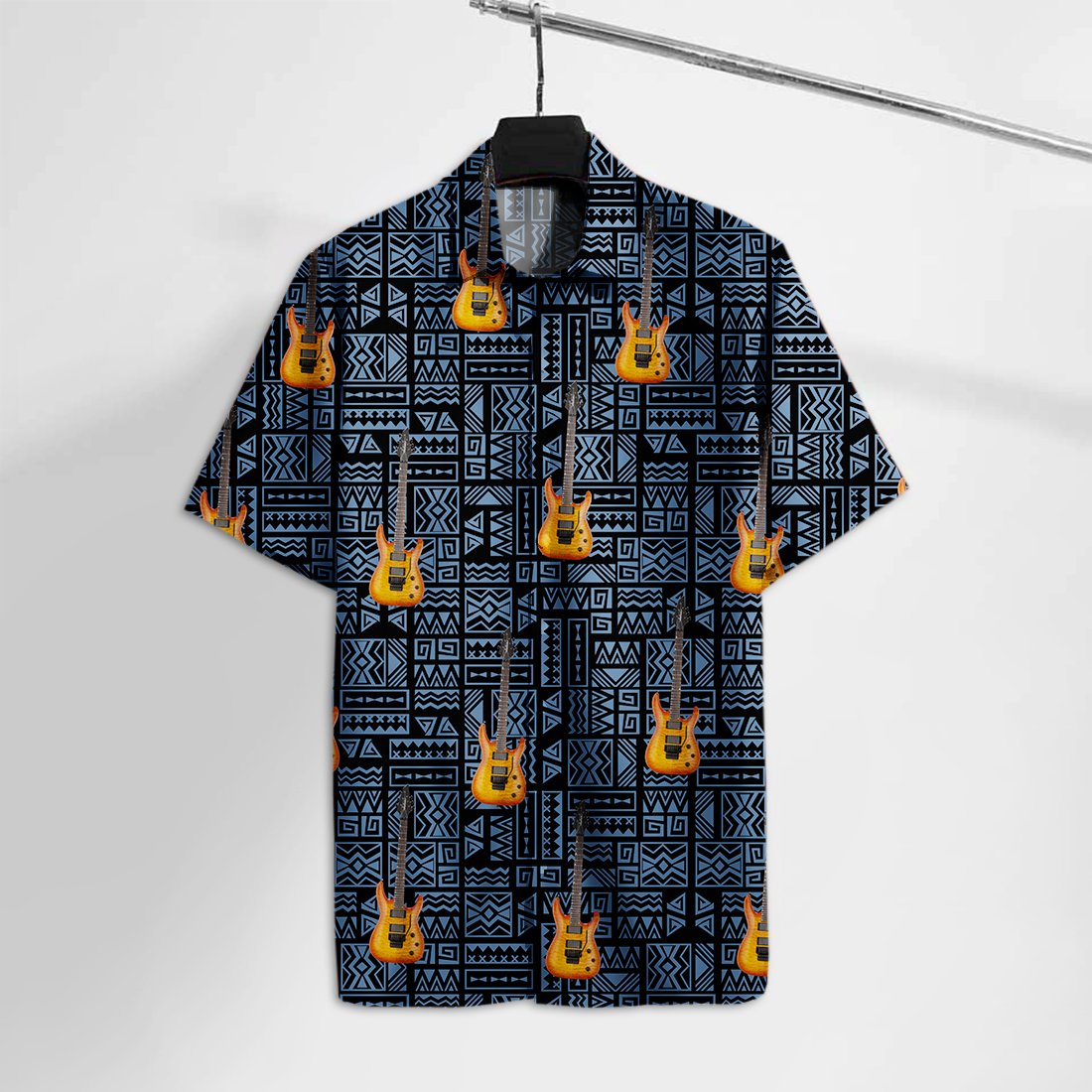 Music Electric Guitar Blue Pattern Hawaii Tshirt