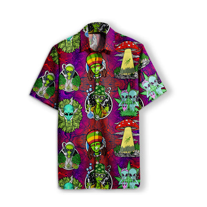 Unifinz UFO Alien Hawaiian Shirt UFO Alien Weed Hippie Trippy Hawaii Aloha Shirt 2022