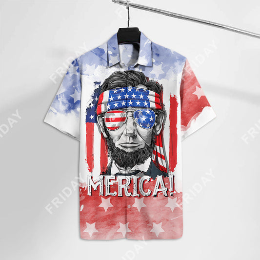 Unifinz 4th Of July Hawaiian Shirt Lincoln Merica Hawaii Shirt Inependence Day Celebration Hawaii Shirt 4th Of July Aloha Shirt 2022