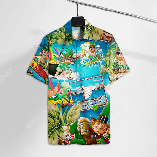 St Patrick Day Hawaiian Shirt St Patrick Day Leprechaun On The Beach Hawaii Aloha Shirt St Patrick Day Hawaii Shirt