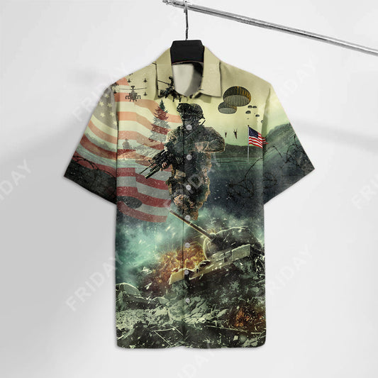 Unifinz Veteran Day Hawaiian Shirt Soldier Tank Aloha Shirt Veteran Aloha Shirt Military Hawaii Shirt 2022