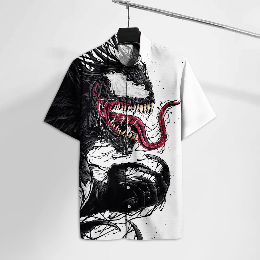 Unifinz MV Hawaiian Shirt MV Comics Venom White & Black Hawaii Tshirt