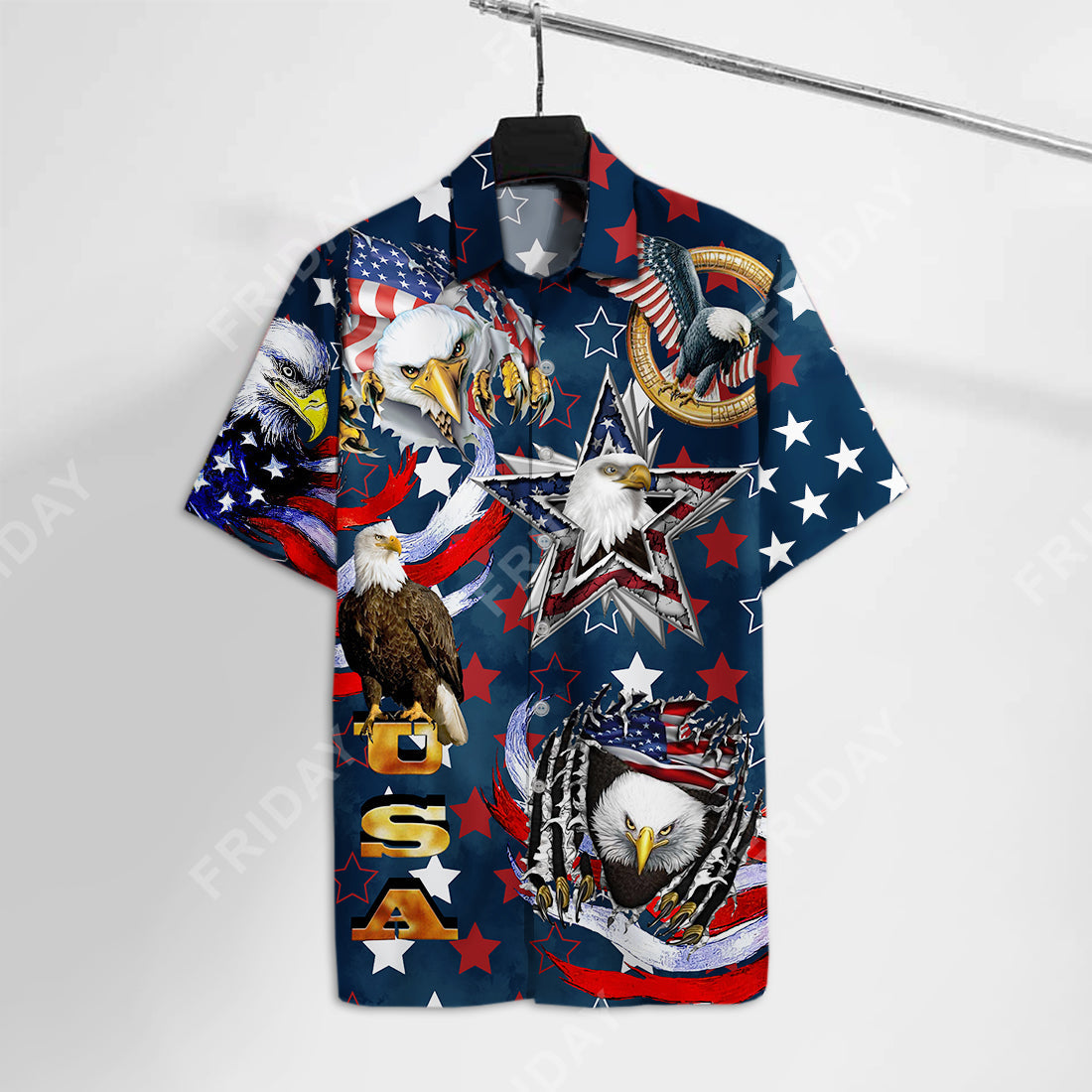 Unifinz 4th Of July Hawaiian Shirt USA Flag Star Eagle Blue Hawaii Aloha Shirt Adul Unisex Full Print 2022