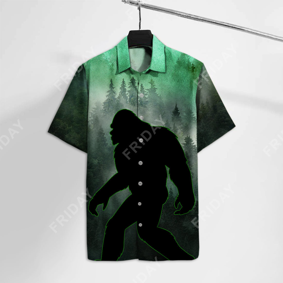 Unifinz Bigfoot Hawaii Shirt Walking Bigfoot In The Forest Green 3D Hawaiian Shirt 2022