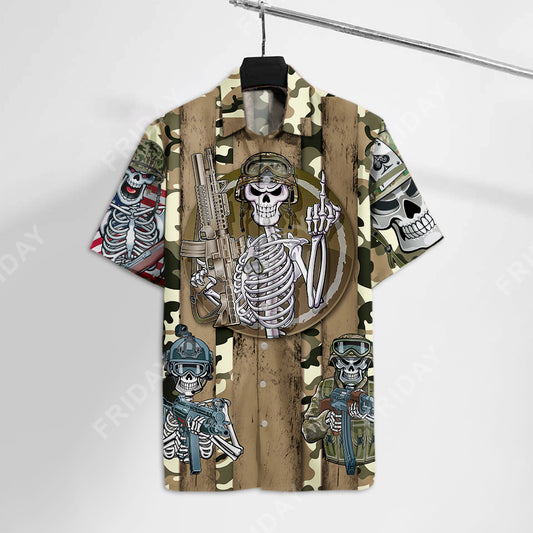 Unifinz Veteran Hawaiian Shirt Skull Soldier Aloha Shirt Veteran Apparel Military Hawaii Shirt