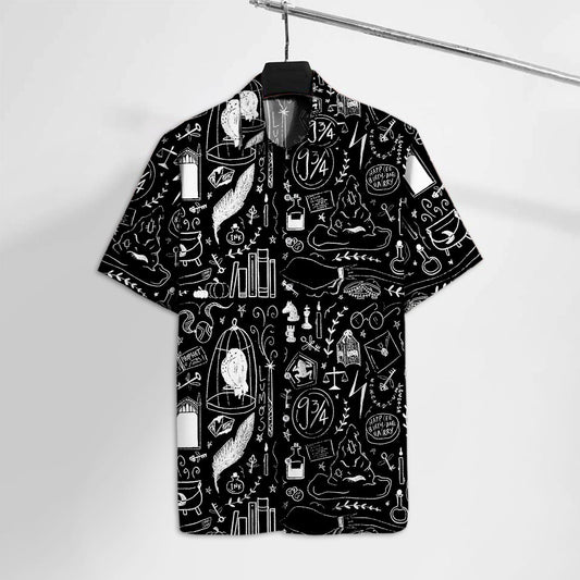 Unifinz HP Hawaiian Shirt Magical Objects Black Hawaii Tshirt Cool High Quality HP Aloha Shirt 2022