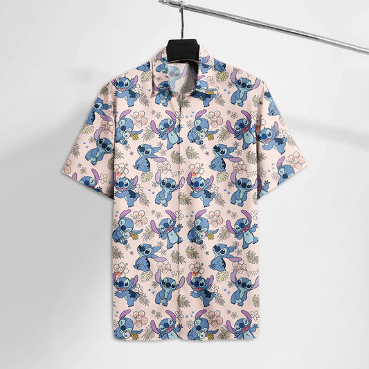 Unifinz DN Hawaiian Shirt Adorable Stitch Floral Hawaii Tshirt  High Quality DN Stitch Aloha Shirt 2022