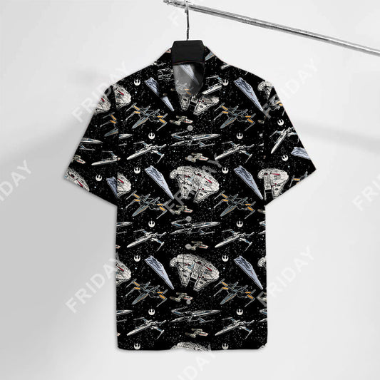 Unifinz SW Aloha Shirt SW Spaceships Black Hawaii Tshirt Cool High Quality SW Hawaiian Shirt 2022