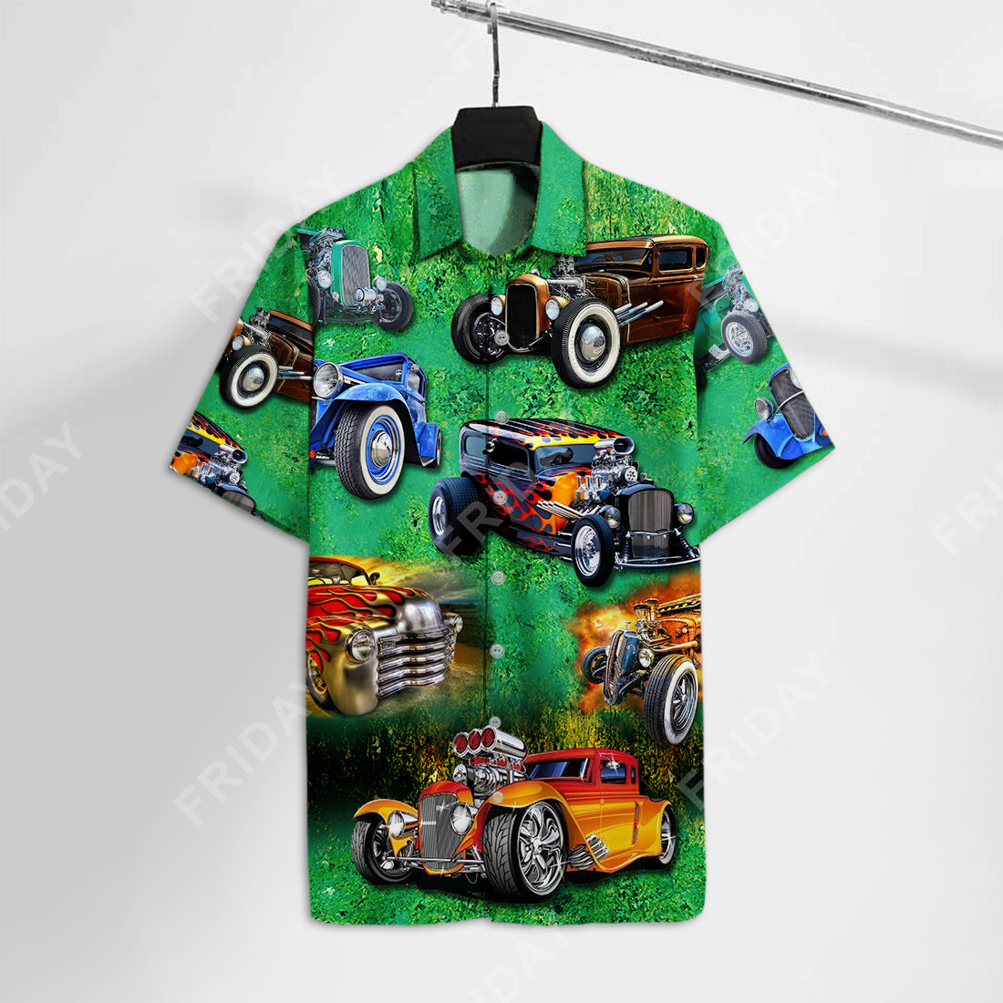 Hot Rod Hawaiian Shirt Iconic Hot Rod Cars Green Hawaii Aloha Shirt