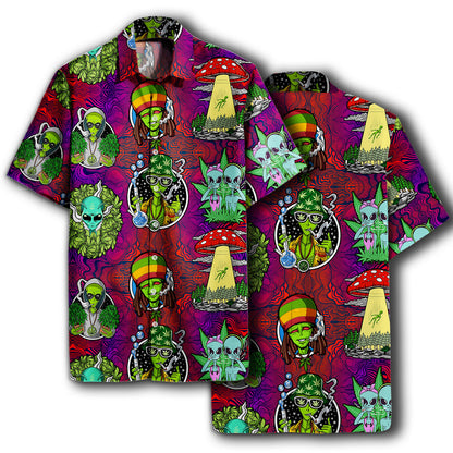 Unifinz UFO Alien Hawaiian Shirt UFO Alien Weed Hippie Trippy Hawaii Aloha Shirt 2022