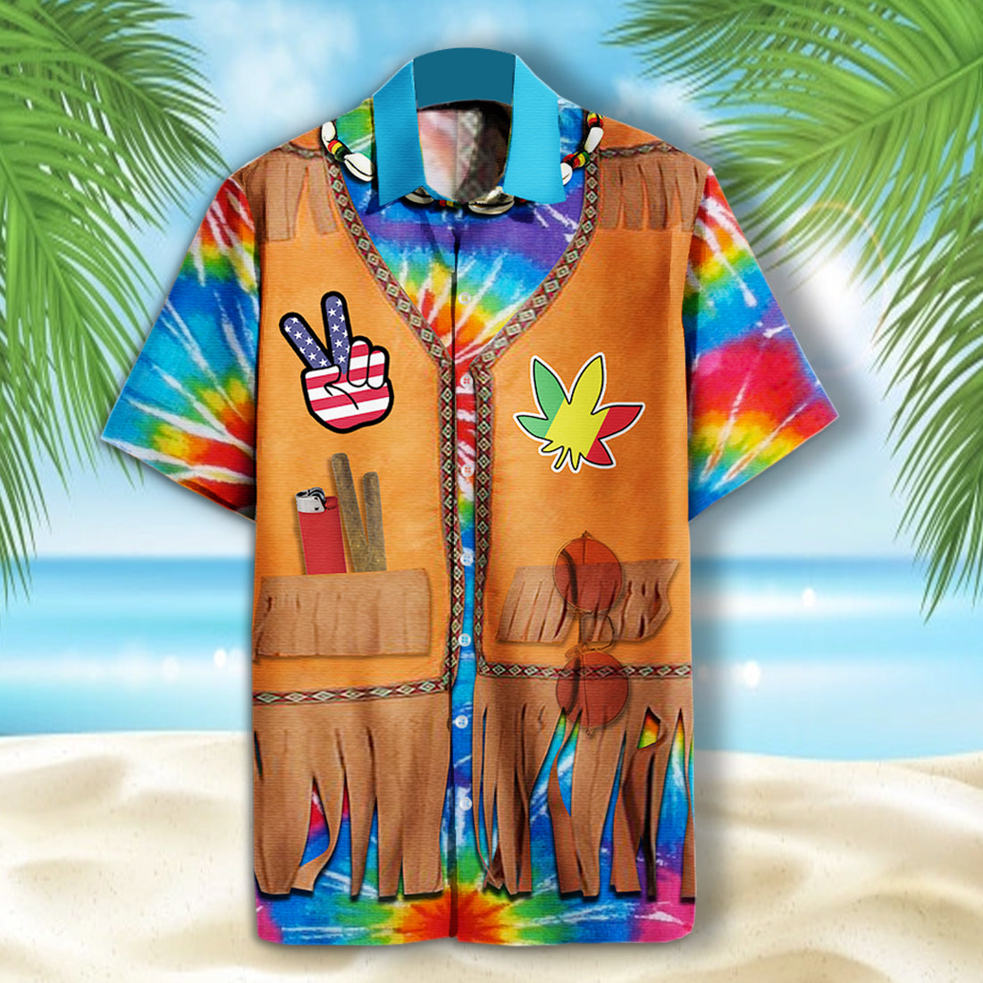 Hippie Hawaii Shirt Woodstock Legalize Tie Dye Costume Hawaiian Aloha Shirt