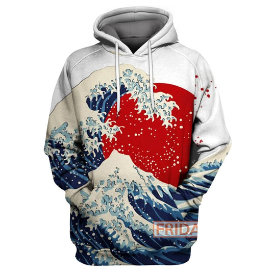 Unifinz Japan Hoodie The Great Wave of Fukushima Japan Culture 3D Print T-shirt Amazing Japan Shirt Sweater Tank 2022