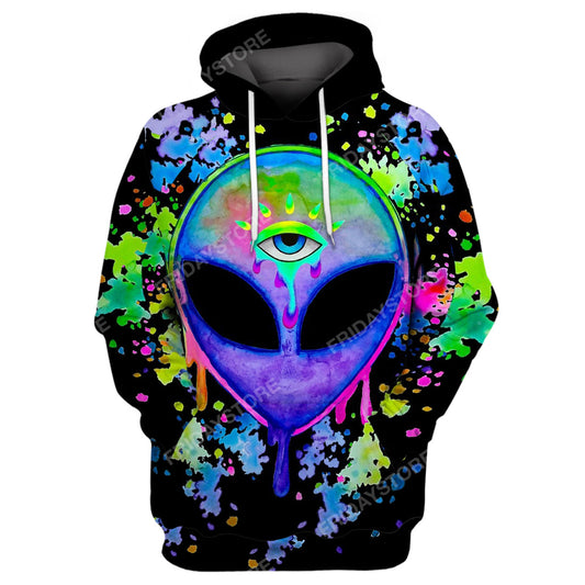 Unifinz Alien Hoodie Watercolor Splatter Alien Head Hoodie Apparel Colorful Adult Full Print 2022