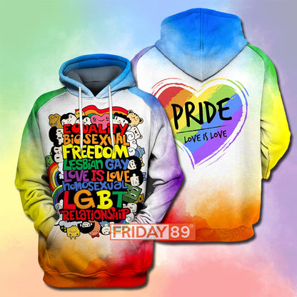 Freedom Lesbian Gay Love Is Love LGBT Relationship All Over Print Hoodie T-shirt