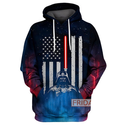 Unifinz SW T-shirt SW D.Vader Lightsaber American Flag 3D Print T-shirt Cool SW Hoodie Sweater Tank 2022