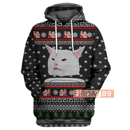 Unifinz Cat T-shirt Cat Meme Woman Yelling Christmas Pattern T-shirt High Quality Cat Hoodie Sweater Tank 2022