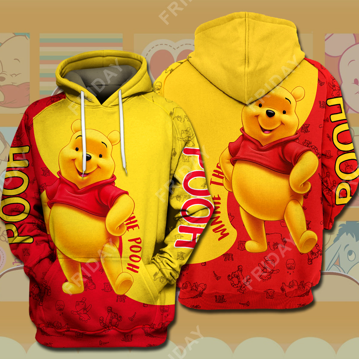 Unifinz DN WTP T-shirt Pooh Red And Yellow 3D Print T-shirt Cute High Quality DN WTP Hoodie Sweater Tank 2022