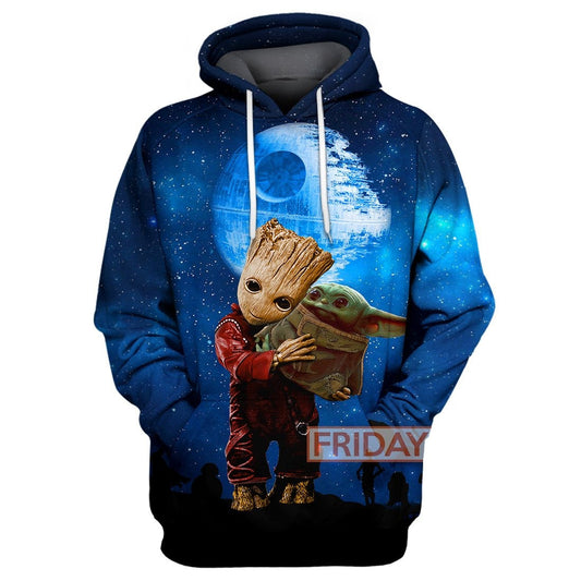 Unifinz SW Groot T-shirt SW Groot And Baby Yoda All Over Print T-shirt Amazing SW Hoodie Sweater Tank 2022