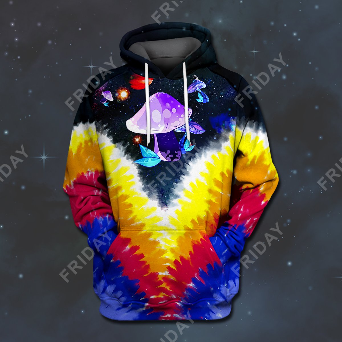 Hippie Space Shroom Tie Dye All Over Print Hoodie T-shirt