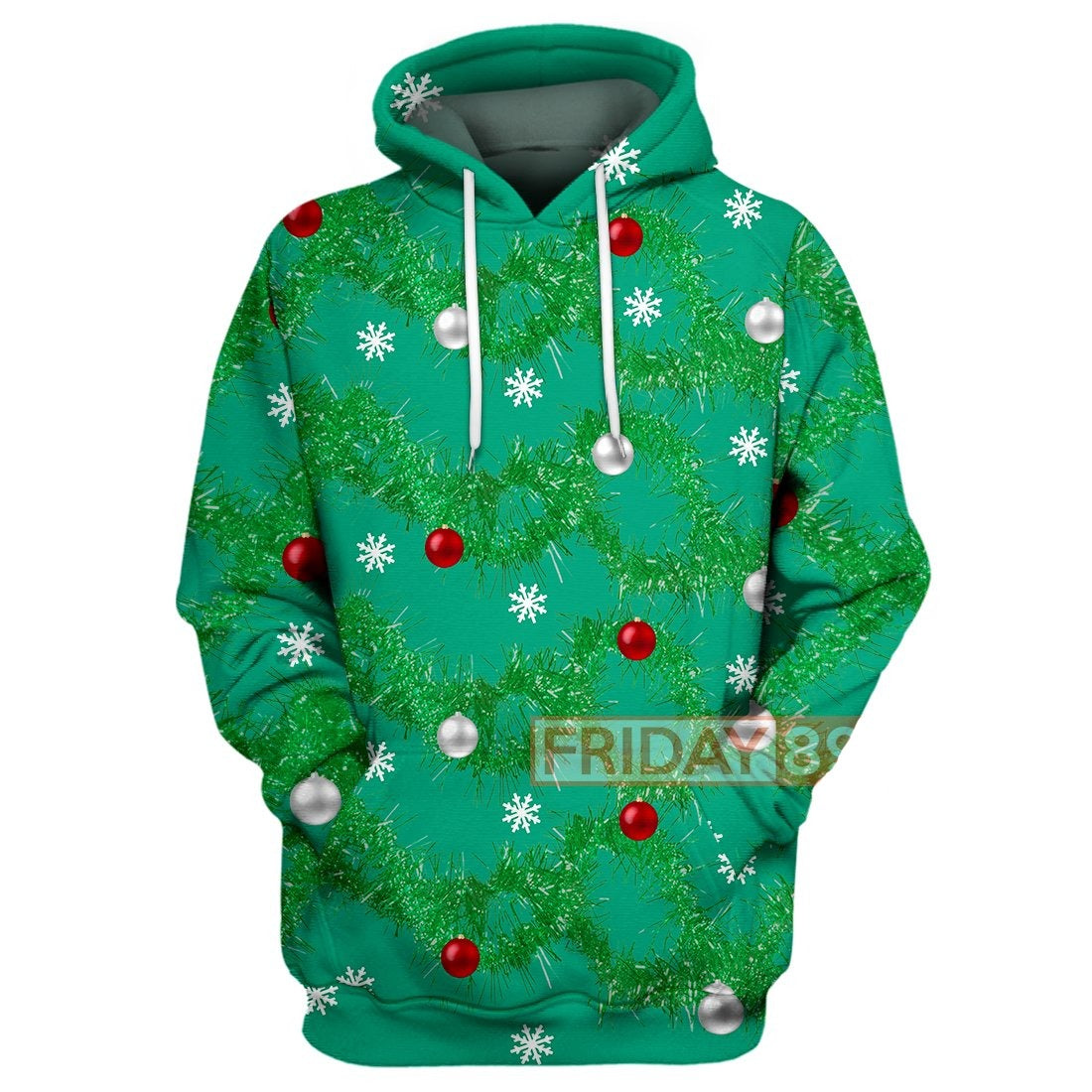 Unifinz Christmas Hoodie Green Gaudy Garland Christmas T-shirt Amazing Christmas Shirt Sweater Tank 2022