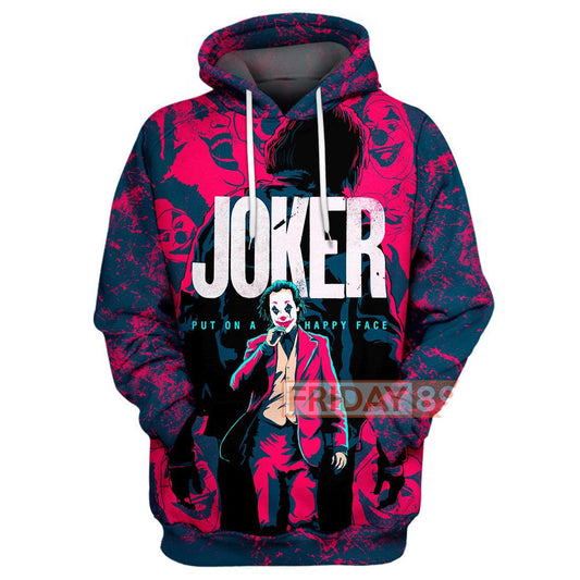 Unifinz DC Joker Hoodie Put On A Happy Face Shirt Joker Hoodie Joker Red T-shirt DC Joker Shirt Sweater Tank 2022