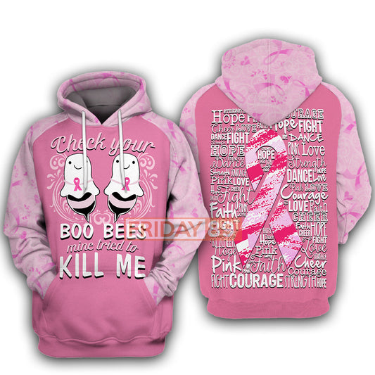 Unifinz Breast Cancer T-shirt Check Your Boo Bees Mine Tried To Kill Me T-shirt Breast Cancer Hoodie Sweater Tank 2022