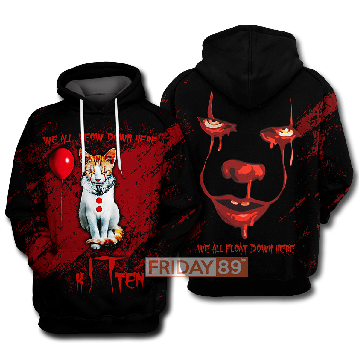 Unifinz Horror Cat T-shirt We All MEOW Down Here T-shirt High Quality Horror Cat Hoodie Sweater Tank 2022
