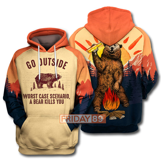 Unifinz Camping Hoodie Go Outside Worst Case Scenario A Bear Kills You Camping Bear T-shirt Camping Shirt Sweater Tank 2022