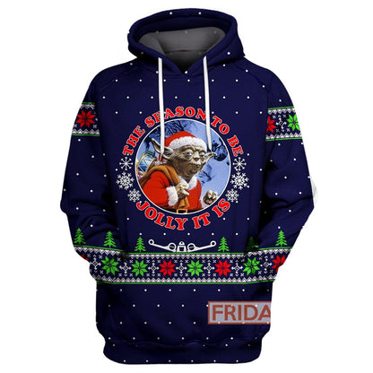 Unifinz SW T-shirt Yoda The Season To Be Jolly It Is Christmas T-shirt Amazing SW Hoodie Sweater Tank 2022