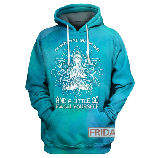 Unifinz Hippie Yoga T-shirt Yoga Girl Meditation I'm Mostly Peace Love And Light 3D Print T-shirt Hippie Hoodie Sweater Tank 2022