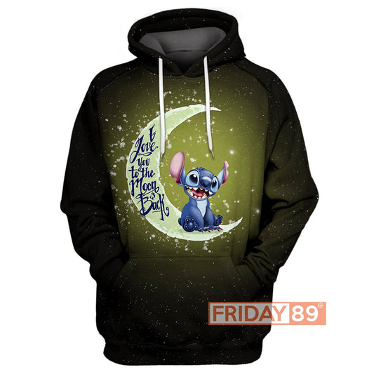 Stitch I Love You To The Moon And Back Over Print Hoodie T-shirt