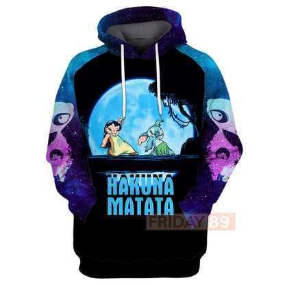 Unifinz Stitch & Lilo T-shirt Walking In The Moon Hakuna Matata 3D Print T-shirt Cute High Quality DN Stitch Hoodie Sweater Tank 2022