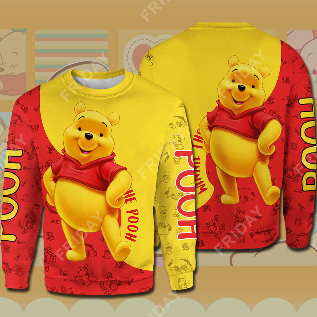Unifinz DN WTP T-shirt Pooh Red And Yellow 3D Print T-shirt Cute High Quality DN WTP Hoodie Sweater Tank 2023