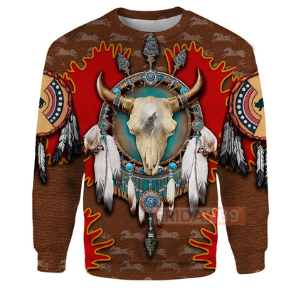 Unifinz Native American Hoodie Native Bison Skull Dreamcatcher 3D Print T-shirt Native American Shirt Sweater Tank 2023
