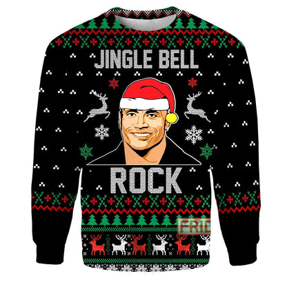 Unifinz Dwayne Johnson Hoodie Jingle Bell Rock Ugly Christmas Pattern T-shirt Dwayne Johnson Shirt  Sweater Tank 2023