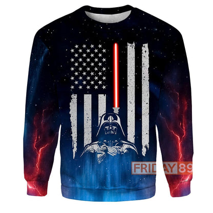 Unifinz SW T-shirt SW D.Vader Lightsaber American Flag 3D Print T-shirt Cool SW Hoodie Sweater Tank 2023