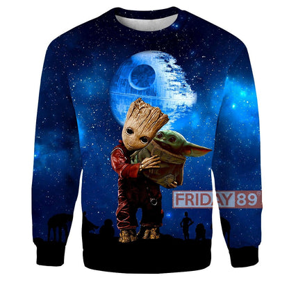 Unifinz SW Groot T-shirt SW Groot And Baby Yoda All Over Print T-shirt Amazing SW Hoodie Sweater Tank 2023