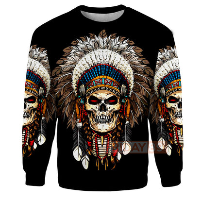 Unifinz Native American Hoodie Native American Skull War Bonnets Headdresses 3D Print T-shirt Native American Shirt Sweater Tank 2023