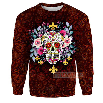 Unifinz Skull T-shirt 3D Print Sugar Skull Calavera Day Of The Dead T-shirt Skull Hoodie Sweater Tank 2023