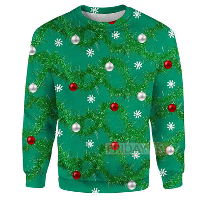 Unifinz Christmas Hoodie Green Gaudy Garland Christmas T-shirt Amazing Christmas Shirt Sweater Tank 2023