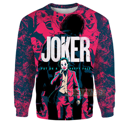 Unifinz DC Joker Hoodie Put On A Happy Face Shirt Joker Hoodie Joker Red T-shirt DC Joker Shirt Sweater Tank 2023