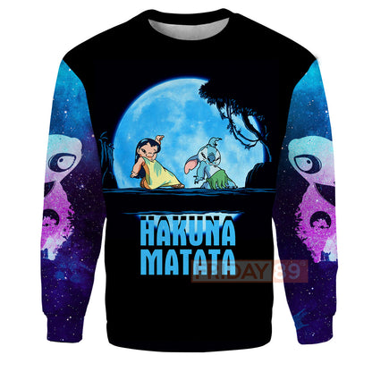 Unifinz Stitch & Lilo T-shirt Walking In The Moon Hakuna Matata 3D Print T-shirt Cute High Quality DN Stitch Hoodie Sweater Tank 2023