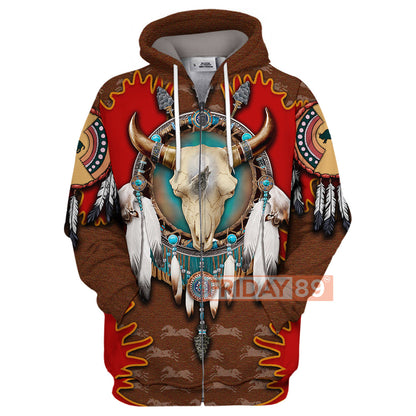 Unifinz Native American Hoodie Native Bison Skull Dreamcatcher 3D Print T-shirt Native American Shirt Sweater Tank 2026