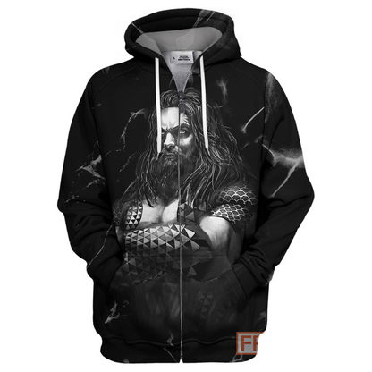 Unifinz DC Aquaman T-shirt Aquaman Black & White 3D Print T-shirt Cool DC Aquaman Hoodie Sweater Tank 2023